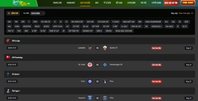 Các giải đấu đang trực tiếp mỗi ngày tại Mitom TV 